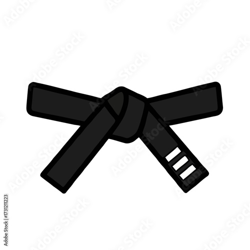 Black martial arts belt tied in knot, with three stripes on one end