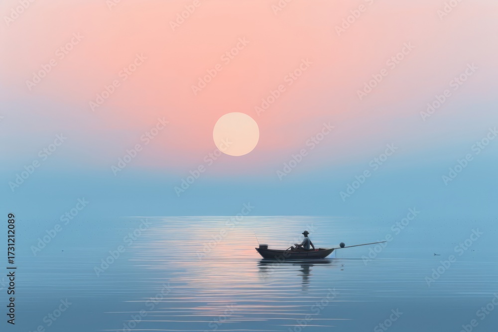 Naklejka premium Fishing man on boat watercraft outdoors horizon.