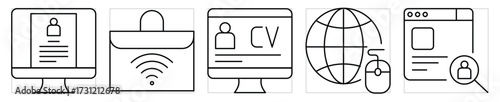 Online jobs related icons set. Vector editable stroke.