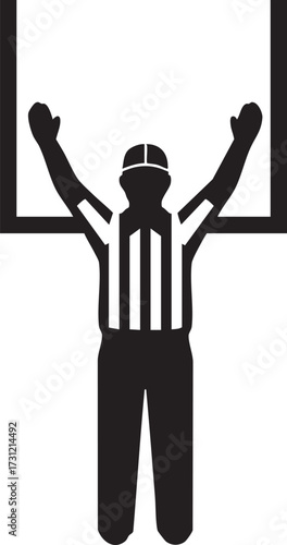 American football referee signaling a touchdown with arms raised in a silhouette isolated on white background