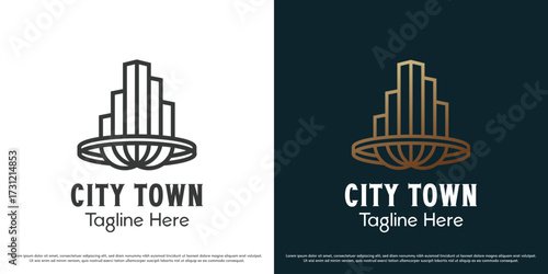 Town City logo design illustration vector. Metropolitan architecture silhouette. Modern simple icon symbol.