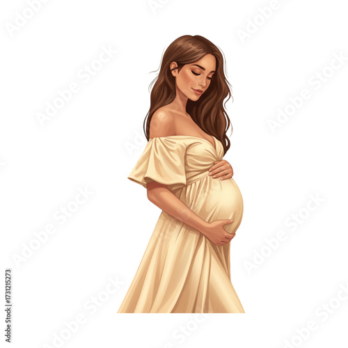 pregnant woman in white dress