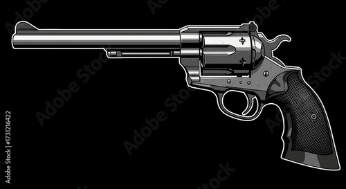 Classic six shooter revolver against black background vector illustration
