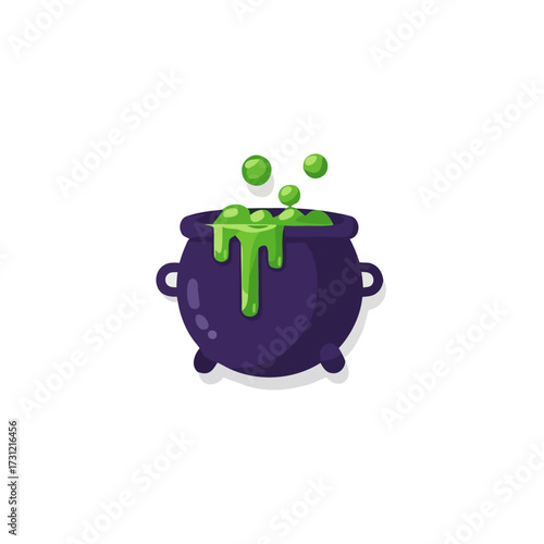 Witch Cauldron with Green Potion Halloween Vector