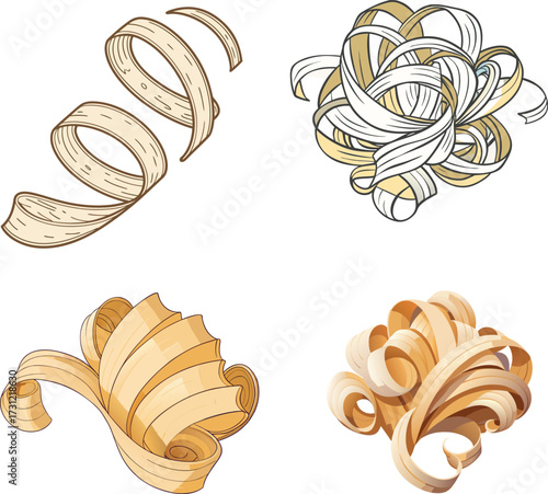 Elegant Curly Wood Shavings – High-Quality Vector Illustration for Craft and Design. 