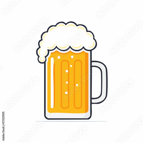 A frosty glass mug filled with golden beer, topped with a thick, frothy white foam head