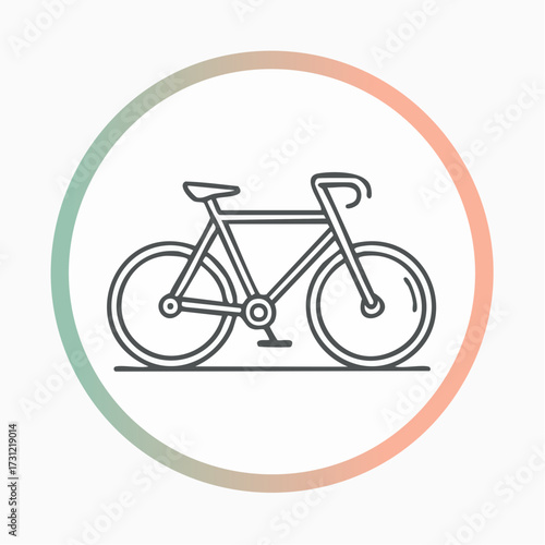 Minimalist line drawing of a bicycle with drop handlebars and two wheels, enclosed in a circular gradient border