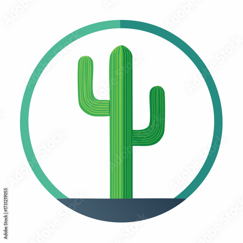 A stylized green cactus with three arms inside a circular frame, depicted in a simple, modern graphic design
