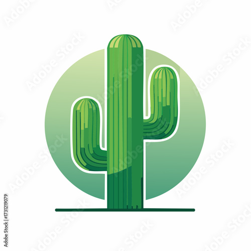 Tall green cactus with three arms featuring vertical ridges, illustrated in a stylized design with varying shades of green