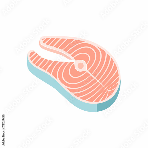 Salmon steak cut showing pink flesh with white marbling and a central bone, depicted in a clean, stylized illustration