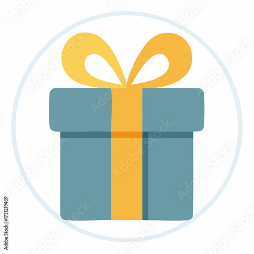 Blue gift box wrapped with a yellow ribbon tied in a bow on top, symbolizing a present or celebration