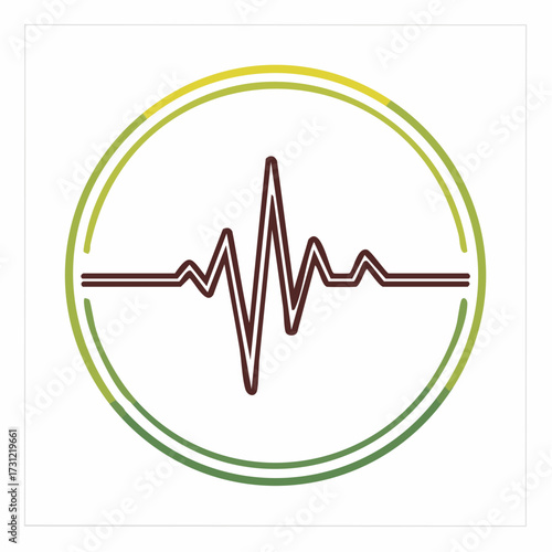 A stylized heartbeat line in dark brown is centered within a circular gradient ring transitioning from yellow to green
