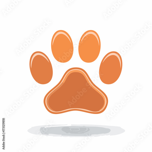 Orange paw print with four toe pads and a large central pad in a simple, stylized design