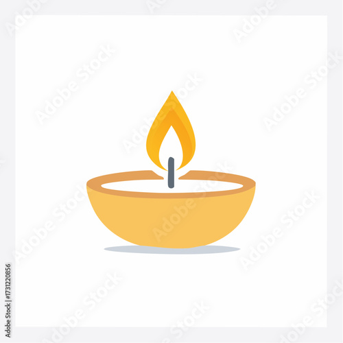 A simple, stylized illustration of a lit candle in a rounded holder with a yellow-orange flame and a visible black wick