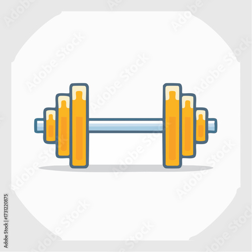 A brightly colored barbell with orange weight plates on each side, designed for strength training and fitness exercises