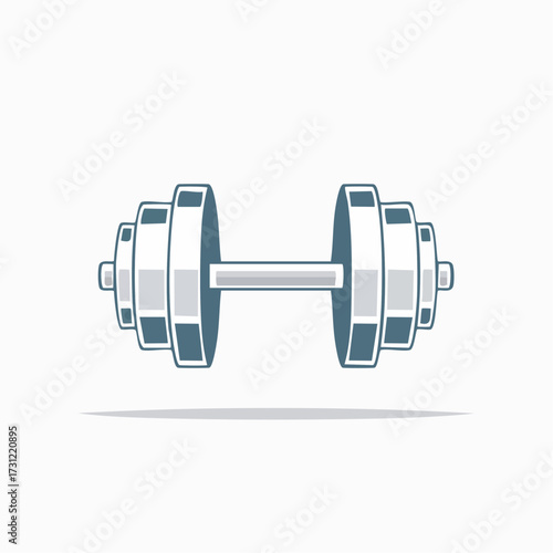Dumbbell with multiple weight plates stacked on each side, designed for strength training and muscle building exercises