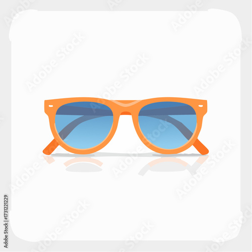 Orange-framed sunglasses with blue-tinted lenses, designed in a classic shape with a modern, stylish look