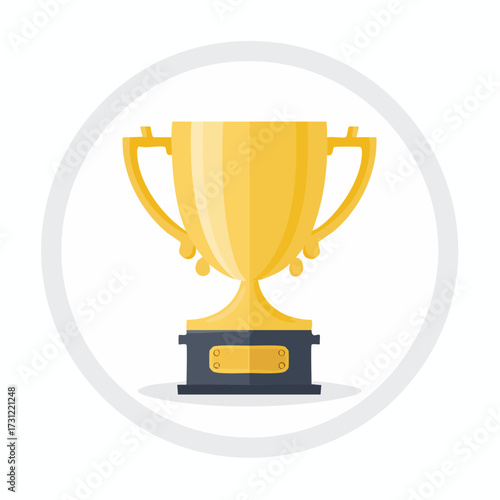Golden trophy cup with handles on both sides, mounted on a black base featuring a gold nameplate, symbolizing victory and achievement