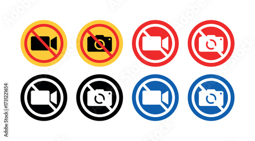 No Photography and Video Recording Sign, Yellow Prohibition Panel with Camera and Camcorder Icons, Privacy Warning for Museums, Events, Facilities