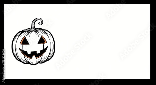 Smiling jack o lantern illustration on white background with copy space