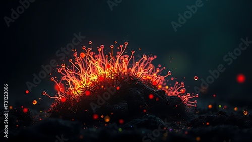 A glowing malignant growth being starved of its vibrant nutrient streams on a dark field.