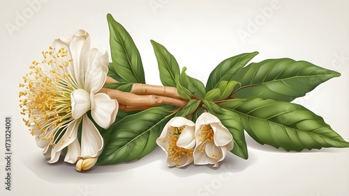 Botanical Illustration of Medicinal Flower and Leaves – Herbal Medicine and Natural Extract Concept