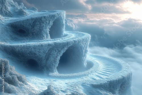 Spiral-shaped structure atop a mountain.