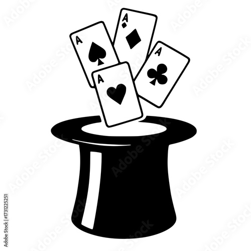 Magician's Hat with Playing Cards, Trick Cards Emerging from a Top Hat