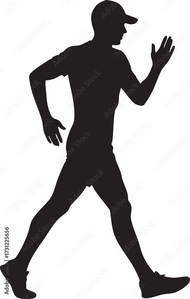 Obraz premium Dynamic silhouette man running with a cap isolated on white background