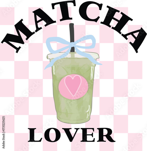 Matcha Lover Cute Kawaii Ice Latte Trending Coffee Euro Novelty graphic Vector conversational Trending Script Slogan  japan Tee t-shirt logo artwork typography tote badge emblem crest Fashion heart 