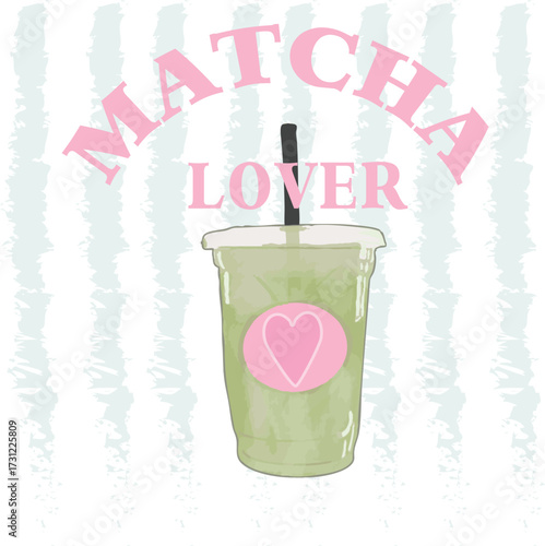Matcha Lover Cute Kawaii Ice Latte Trending Coffee Euro Novelty graphic Vector conversational Trending Script Slogan  japan Tee t-shirt logo artwork typography tote badge emblem crest Fashion heart 