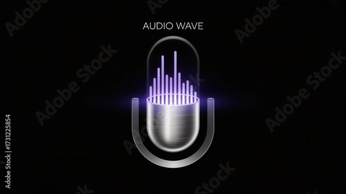 Dynamic audio wave visualization emanating from a sleek, modern microphone, perfect for music, tech, and broadcast themes.
