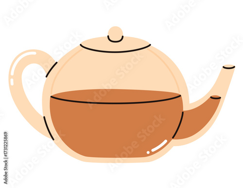 Classic glass teapot with hot tea.