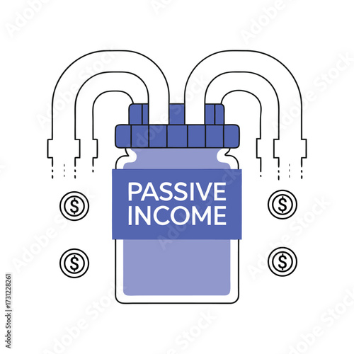 Multiple pipelines pouring coins into a passive income faucet symbolizing financial growth and investment