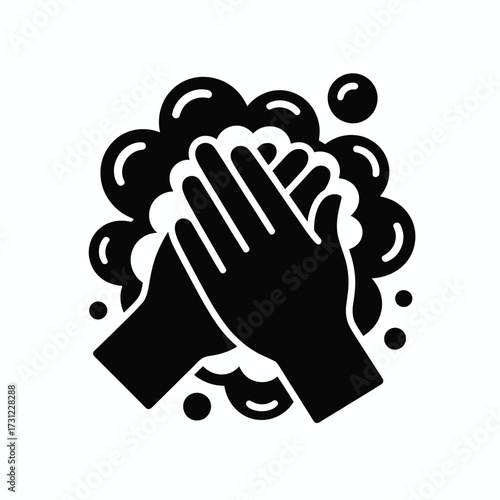Black silhouette hands washing with soap bubbles hygiene