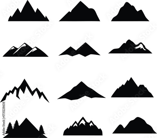 Mountain vector pack. Mountain, rock, hill, peak logos. mountains icon or logo collection.Mountain set hand drawing vector on white.eps