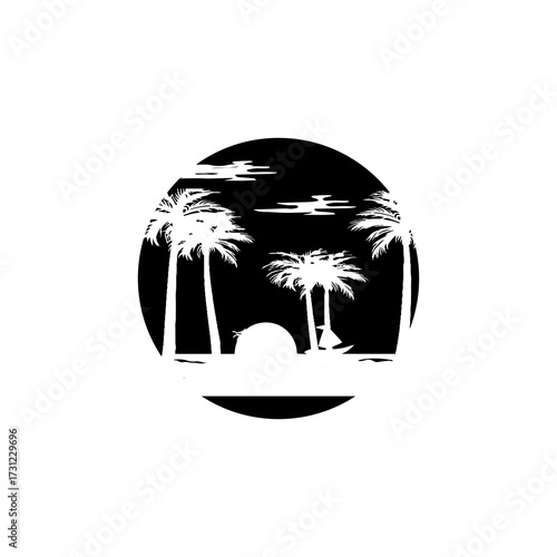 beach vector icon with black circle background