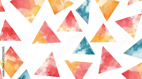 Seamless pattern abstract watercolor triangle shapes on white background