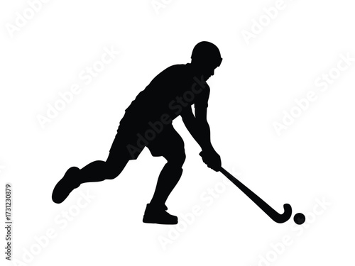 Black silhouette male athlete field hockey player action vector