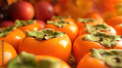 Fresh persimmons in close-up shots