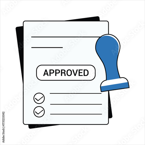 Insurance claim document with approved stamp and checkmarks for business and finance concepts