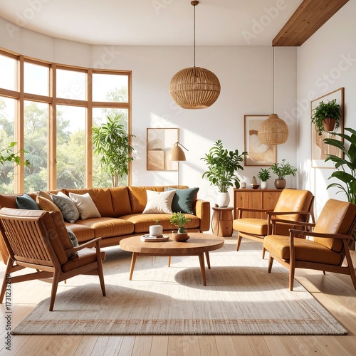 Modern, warm living room interior