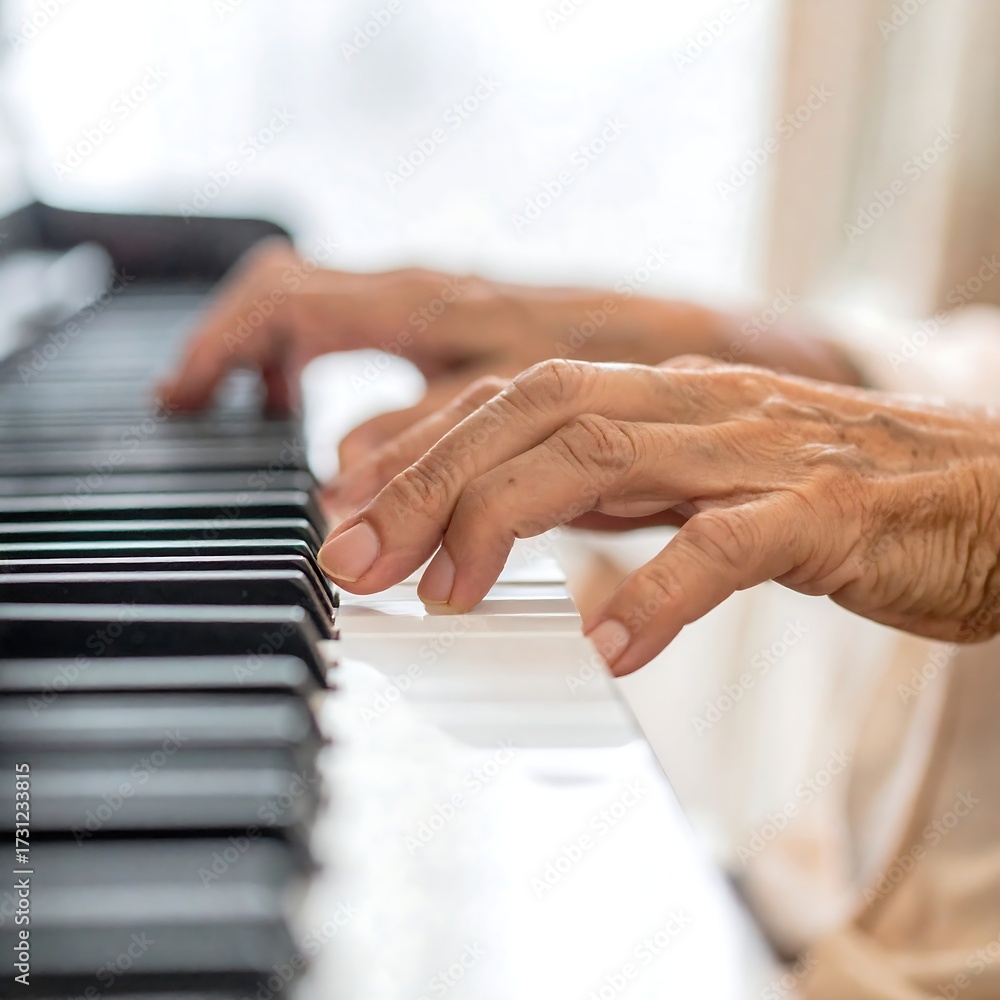 Obraz premium Close-up of elderly hands playing a piano (2)