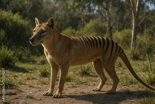 タスマニアタイガーの再現イメージ Tasmanian Tiger Thylacine Illustration