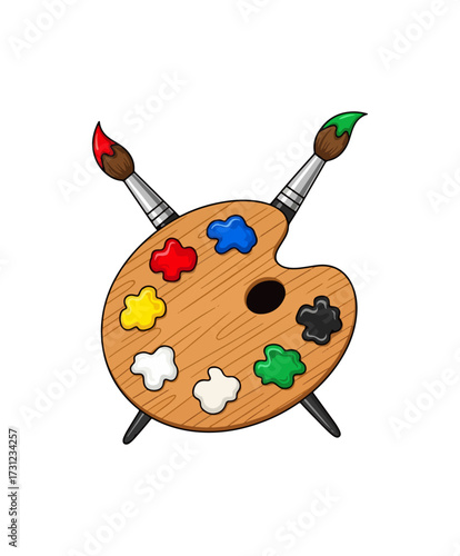 Art palette and brushes illustration isolated on black