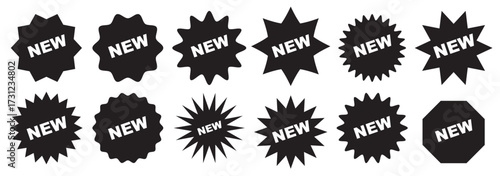 Set of red starburst shapes. Product tag labels. Sale price stickers. Star burst boxes. Discount promo stamps. Circle, round splash badges. Vector illustration.