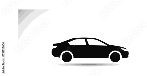 Automobile silhouette on black background with shadow and light