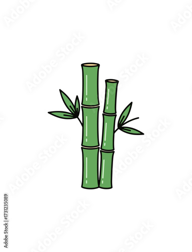Bamboo stalks illustration with green leaves on black background