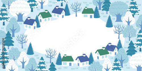 Snowy landscape square and house landscape background material