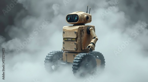 Retro Robot in Smoky Scene.